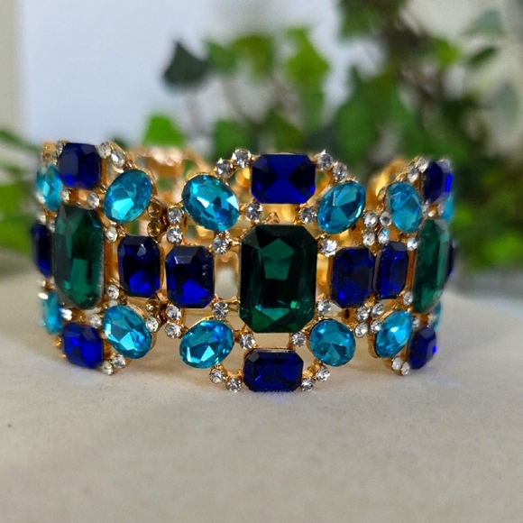 Statement Gold with Turquoise Blue Bracelet - Picture 2 of 9